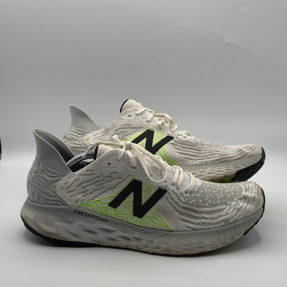 New Balance Fresh Foam 1080v10 Mens 13 White Grey Neon Green Running Shoes